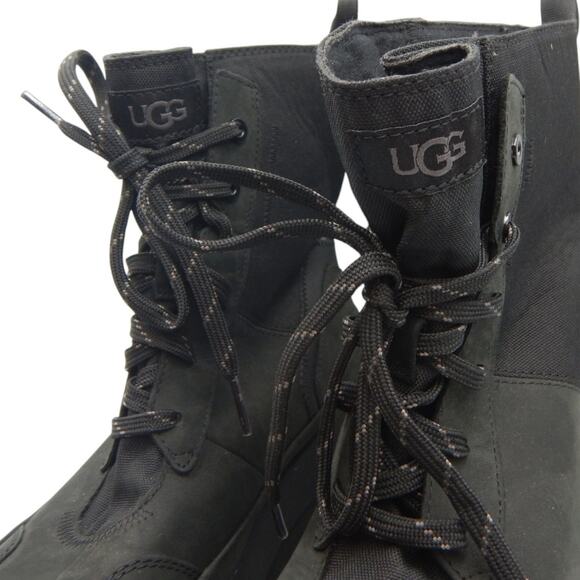 UGG Leather Lug Sole Lace Up Chunky Platform Combat Ankle Boots Black Size 9 - Picture 3 of 8
